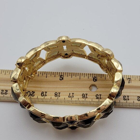 Gold-Tone Multicolor Faux Crystal Flower Link Stretch Bangle Bracelet 7 In Oval - Picture 5 of 6